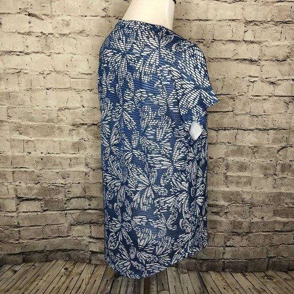 Chico's Blue White Floral Pattern Stella Mesh‎ Top - Picture 10 of 12